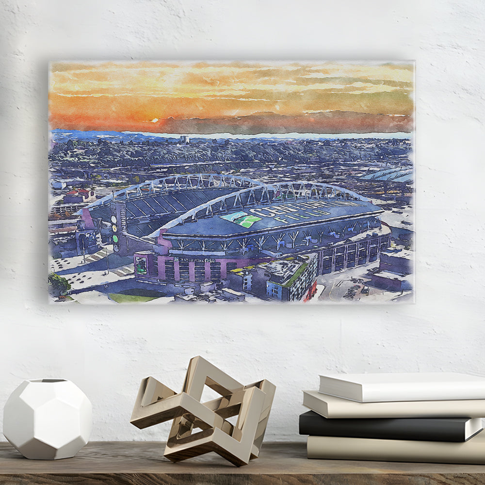 Seahawks Football Stadium, Lumen Field Watercolor, Sport Art, Gifts for him, Canvas Print Wall Art