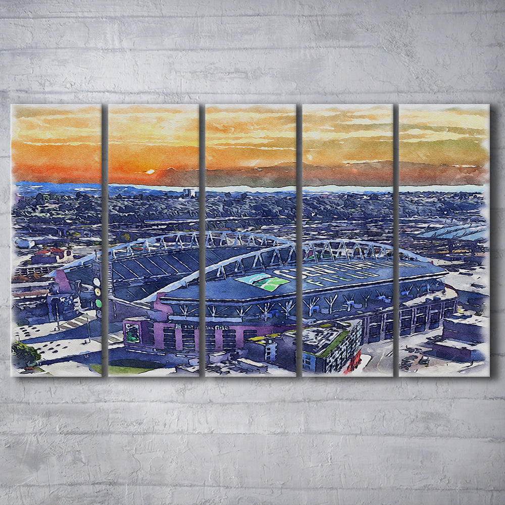 Seahawks Football Stadium, Lumen Field Watercolor, Sport Art, Extra Large Canvas Print Wall Art