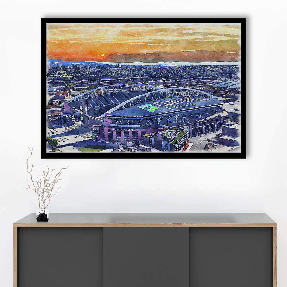 Seahawks Football Stadium, Lumen Field Watercolor, Sport Gift Art, Framed Art Print Wall Decor