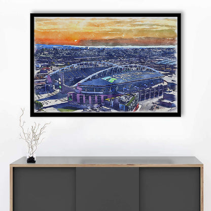 Seahawks Football Stadium, Lumen Field Watercolor, Sport Gift Art, Framed Art Print Wall Decor