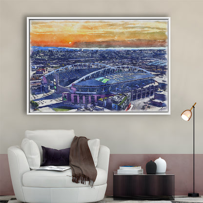 Seahawks Football Stadium, Lumen Field Watercolor, Sport Gift Art, Framed Canvas Print Wall Art