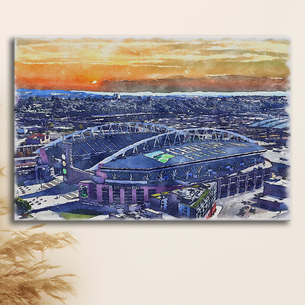 Seahawks Football Stadium, Lumen Field Watercolor, Sport Art, Gifts for him, Canvas Print Wall Art