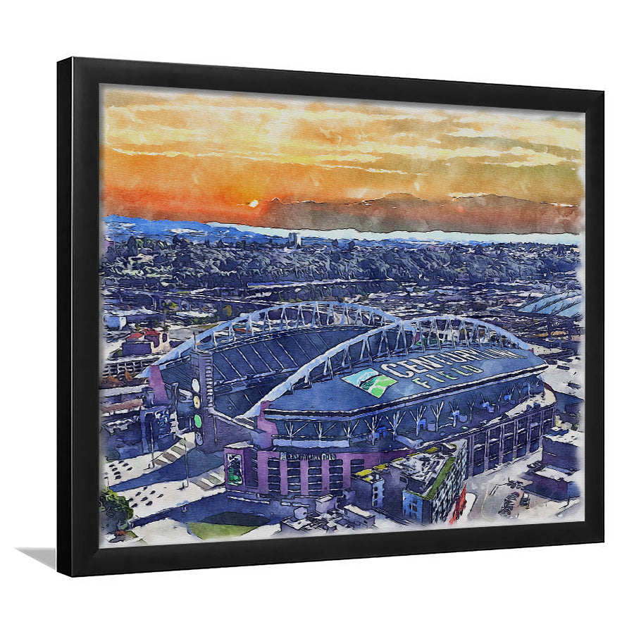 Seahawks Football Stadium, Lumen Field Watercolor, Sport Gift Art, Framed Art Print Wall Decor