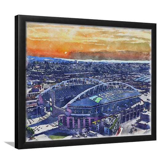 Seahawks Football Stadium, Lumen Field Watercolor, Sport Gift Art, Framed Art Print Wall Decor