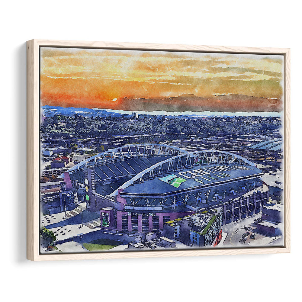 Seahawks Football Stadium, Lumen Field Watercolor, Sport Gift Art, Framed Canvas Print Wall Art