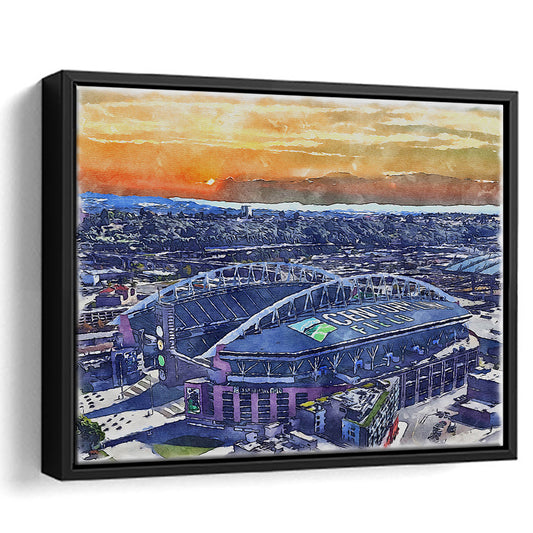 Seahawks Football Stadium, Lumen Field Watercolor, Sport Gift Art, Framed Canvas Print Wall Art