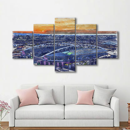 Seahawks Football Stadium, Lumen Field Watercolor, Sport Art, Mixed 5 Panel, Canvas Print Wall Art