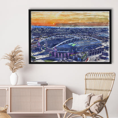 Seahawks Football Stadium, Lumen Field Watercolor, Sport Gift Art, Framed Canvas Print Wall Art