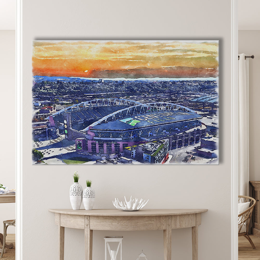 Seahawks Football Stadium, Lumen Field Watercolor, Sport Art, Gifts for him, Canvas Print Wall Art