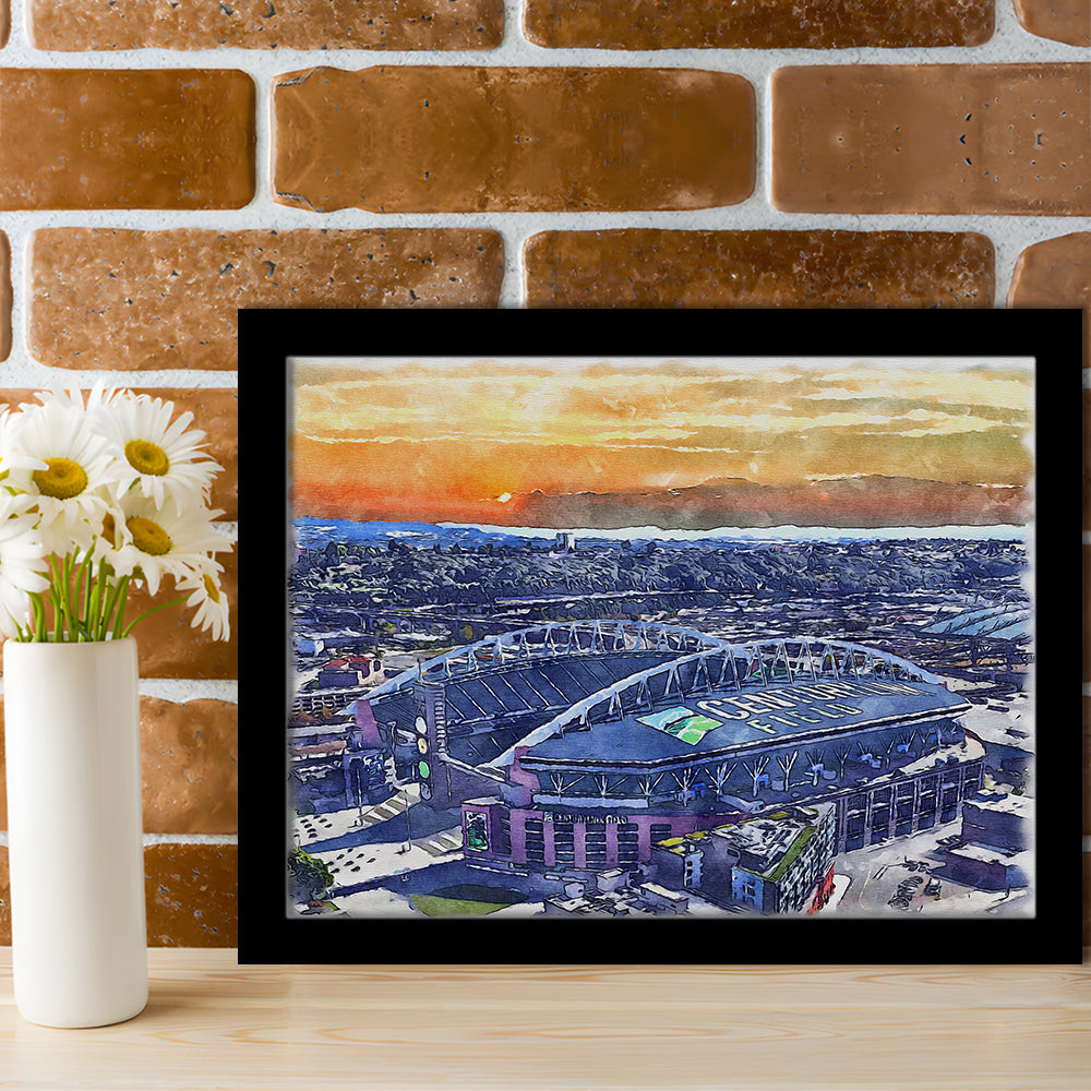 Seahawks Football Stadium, Lumen Field Watercolor, Sport Gift Art, Framed Art Print Wall Decor