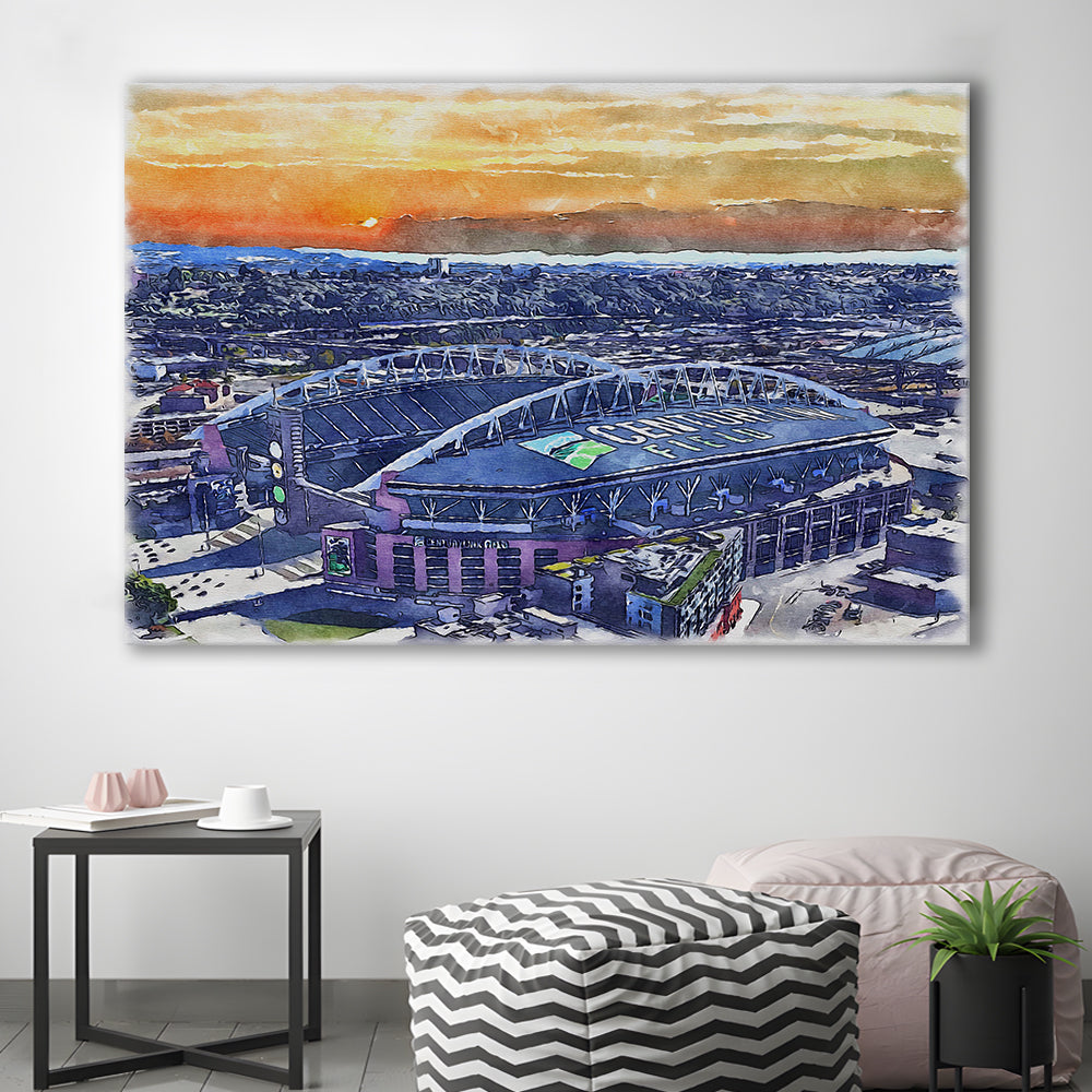 Seahawks Football Stadium, Lumen Field Watercolor, Sport Art, Gifts for him, Canvas Print Wall Art