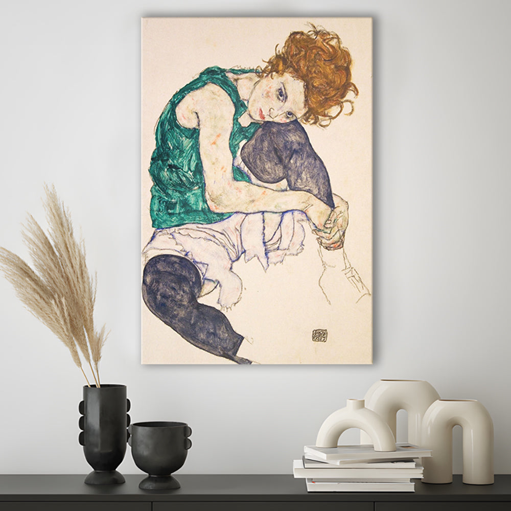 Seated Woman With Legs Drawn Up (1917) By Egon Schiele Print, Egon Schiele Exhibition Wall Art, Canvas Print, Canvas Decor