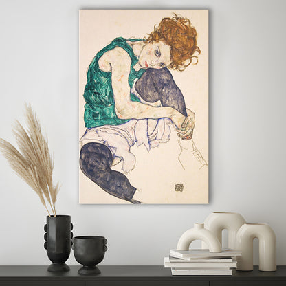 Seated Woman With Legs Drawn Up (1917) By Egon Schiele Print, Egon Schiele Exhibition Wall Art, Canvas Print, Canvas Decor
