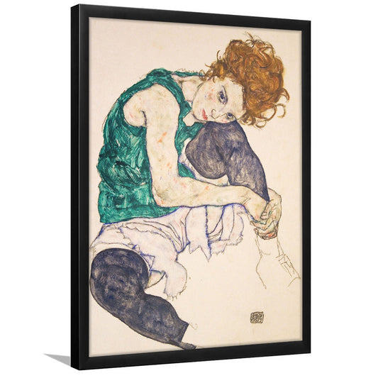 Seated Woman With Legs Drawn Up (1917) By Egon Schiele Print, Egon Schiele Exhibition Wall Art, Framed Art Print, Fine Art Print