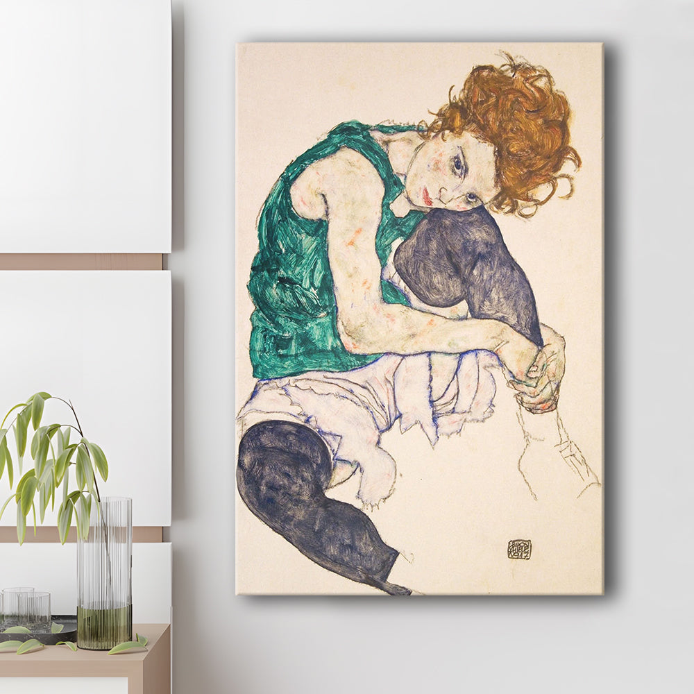 Seated Woman With Legs Drawn Up (1917) By Egon Schiele Print, Egon Schiele Exhibition Wall Art, Canvas Print, Canvas Decor