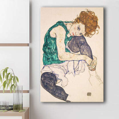 Seated Woman With Legs Drawn Up (1917) By Egon Schiele Print, Egon Schiele Exhibition Wall Art, Canvas Print, Canvas Decor