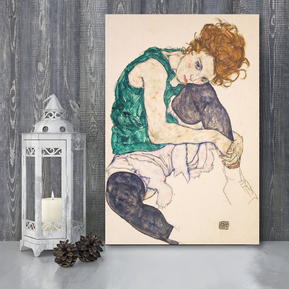 Seated Woman With Legs Drawn Up (1917) By Egon Schiele Print, Egon Schiele Exhibition Wall Art, Canvas Print, Canvas Decor