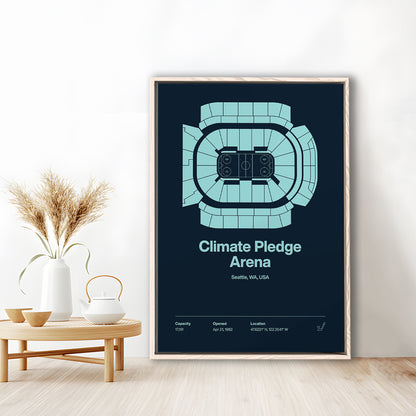 Seattle Kraken Stadium Print, Climate Pledge Arena Print, Man Cave Gift, Floating Framed Canvas Print Wall Art