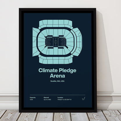 Seattle Kraken Stadium Print, Climate Pledge Arena Print, Man Cave Gift, Floating Framed Canvas Print Wall Art