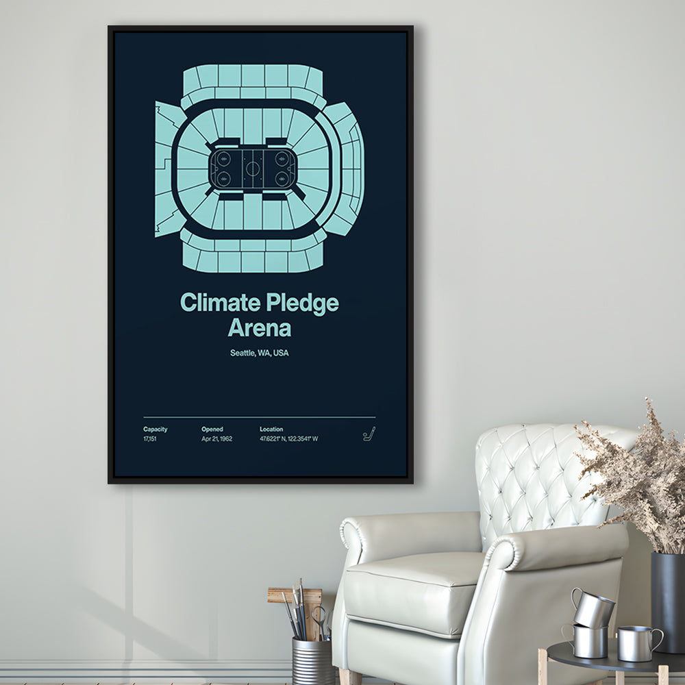 Seattle Kraken Stadium Print, Climate Pledge Arena Print, Man Cave Gift, Floating Framed Canvas Print Wall Art