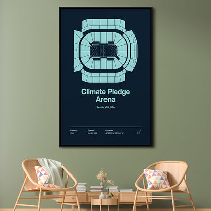 Seattle Kraken Stadium Print, Climate Pledge Arena Print, Man Cave Gift, Floating Framed Canvas Print Wall Art