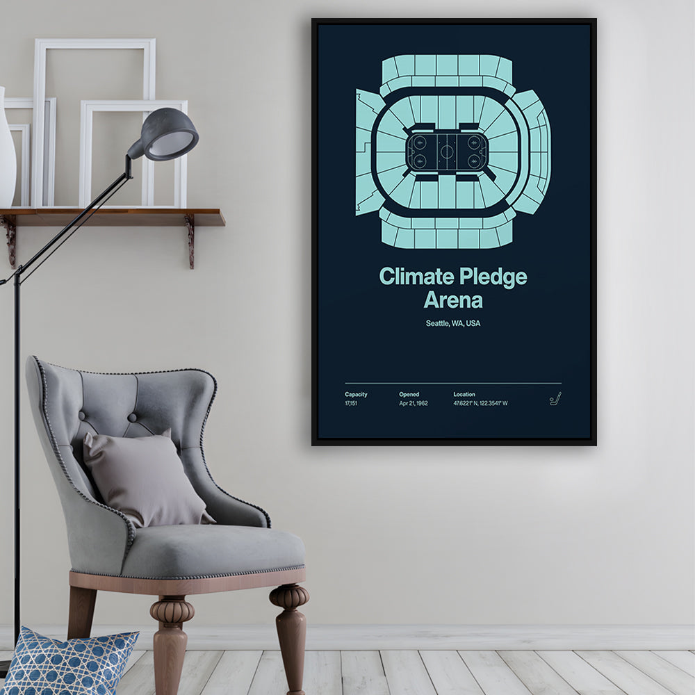 Seattle Kraken Stadium Print, Climate Pledge Arena Print, Man Cave Gift, Floating Framed Canvas Print Wall Art