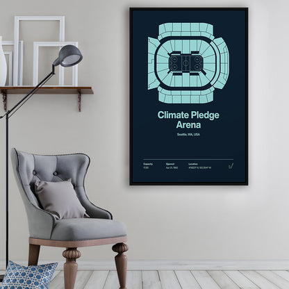Seattle Kraken Stadium Print, Climate Pledge Arena Print, Man Cave Gift, Floating Framed Canvas Print Wall Art