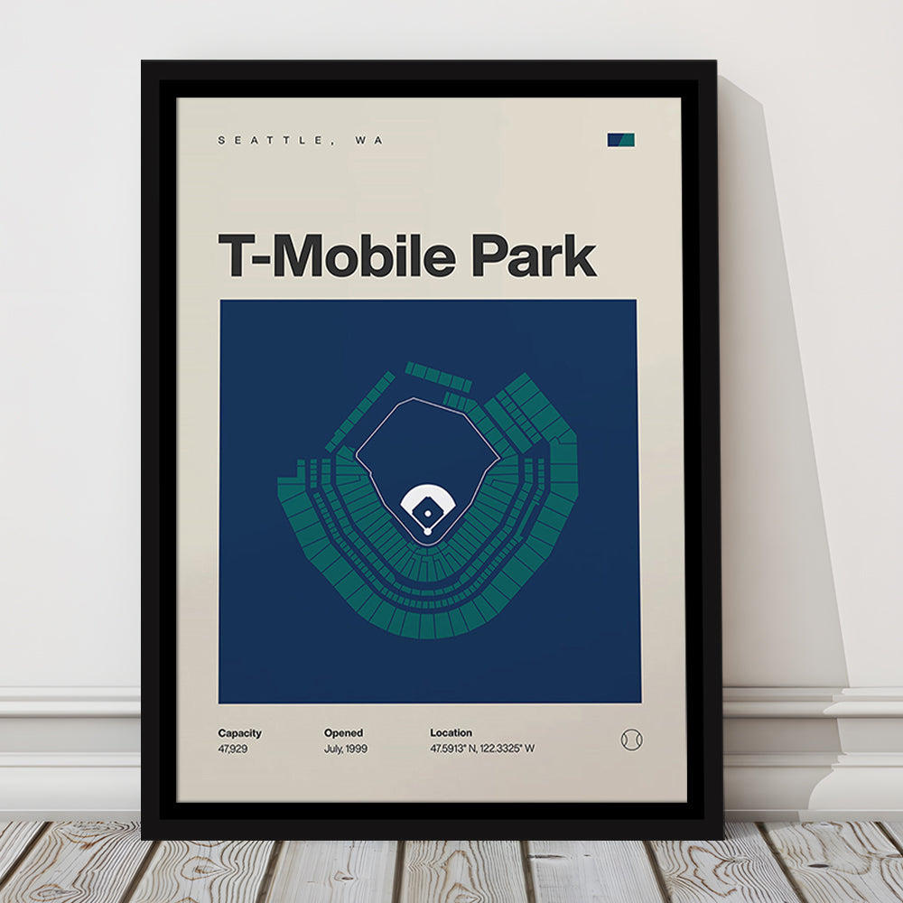 Seattle Mariners Stadium Print, T-Mobile Park Stadium Print, Man Cave Gift, Floating Framed Canvas Print Wall Art