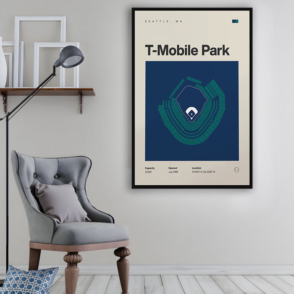 Seattle Mariners Stadium Print, T-Mobile Park Stadium Print, Man Cave Gift, Floating Framed Canvas Print Wall Art