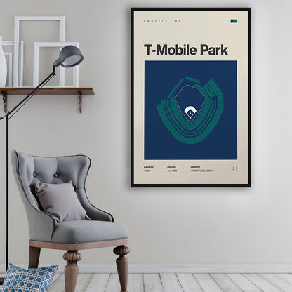 Seattle Mariners Stadium Print, T-Mobile Park Stadium Print, Man Cave Gift, Floating Framed Canvas Print Wall Art