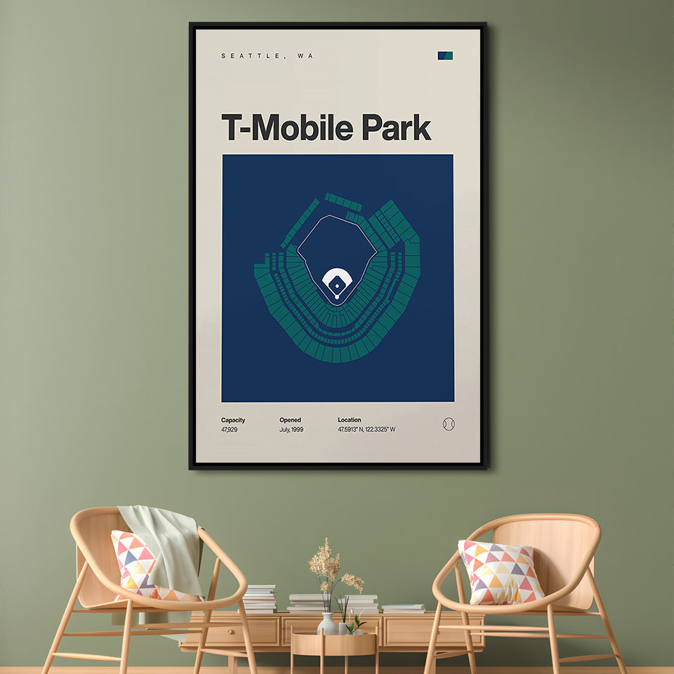 Seattle Mariners Stadium Print, T-Mobile Park Stadium Print, Man Cave Gift, Floating Framed Canvas Print Wall Art