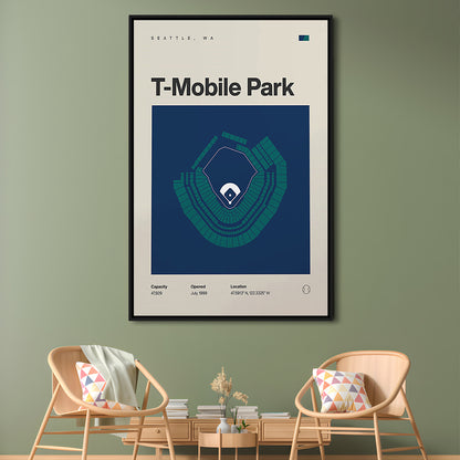Seattle Mariners Stadium Print, T-Mobile Park Stadium Print, Man Cave Gift, Floating Framed Canvas Print Wall Art