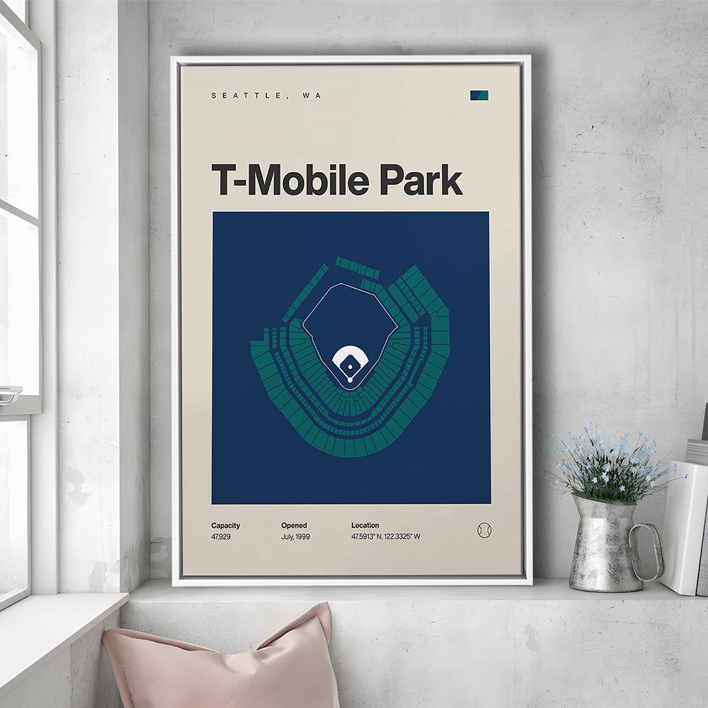 Seattle Mariners Stadium Print, T-Mobile Park Stadium Print, Man Cave Gift, Floating Framed Canvas Print Wall Art