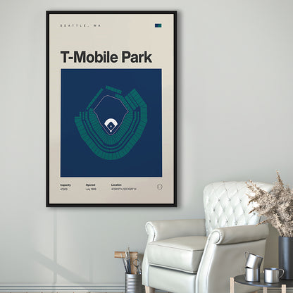 Seattle Mariners Stadium Print, T-Mobile Park Stadium Print, Man Cave Gift, Floating Framed Canvas Print Wall Art