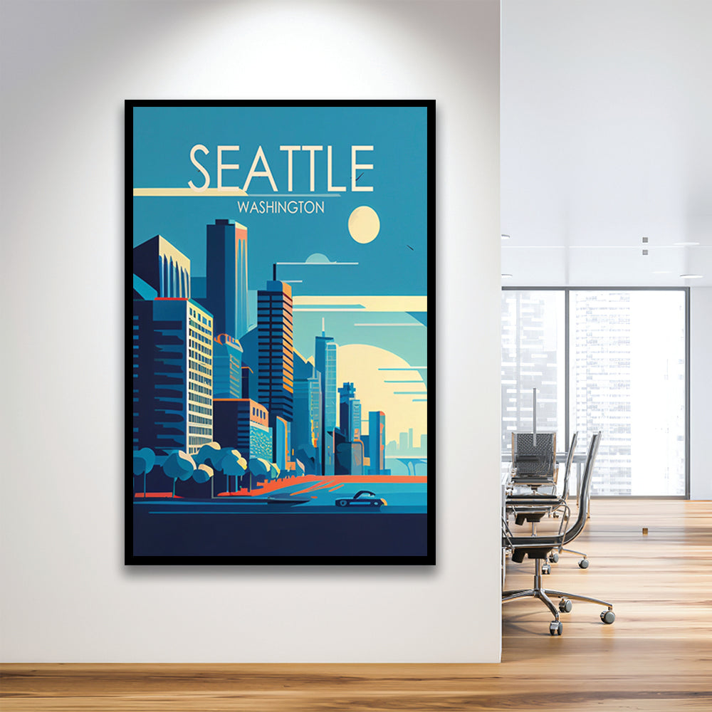 Seattle Washington Retro Art Print, Seattle City Wall Art, Framed Art Print, Picture Framed, Painting Art