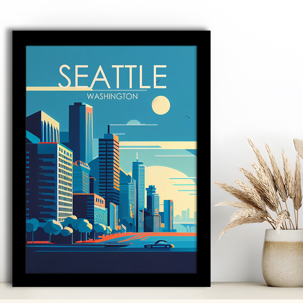 Seattle Washington Retro Art Print, Seattle City Wall Art, Framed Art Print, Picture Framed, Painting Art