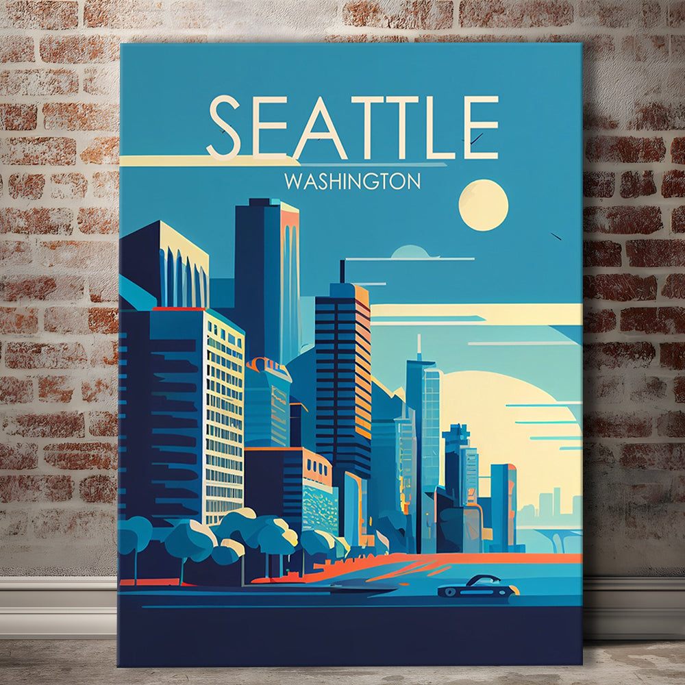 Seattle Washington Retro Art Print, Seattle City Wall Art, Canvas Print, Painting Canvas, Living Room Decor