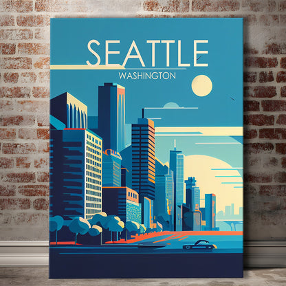 Seattle Washington Retro Art Print, Seattle City Wall Art, Canvas Print, Painting Canvas, Living Room Decor
