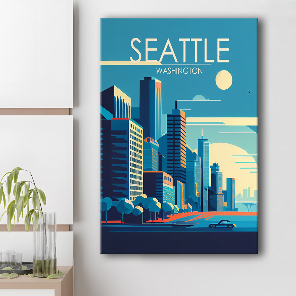 Seattle Washington Retro Art Print, Seattle City Wall Art, Canvas Print, Painting Canvas, Living Room Decor