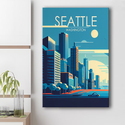 Seattle Washington Retro Art Print, Seattle City Wall Art, Canvas Print, Painting Canvas, Living Room Decor