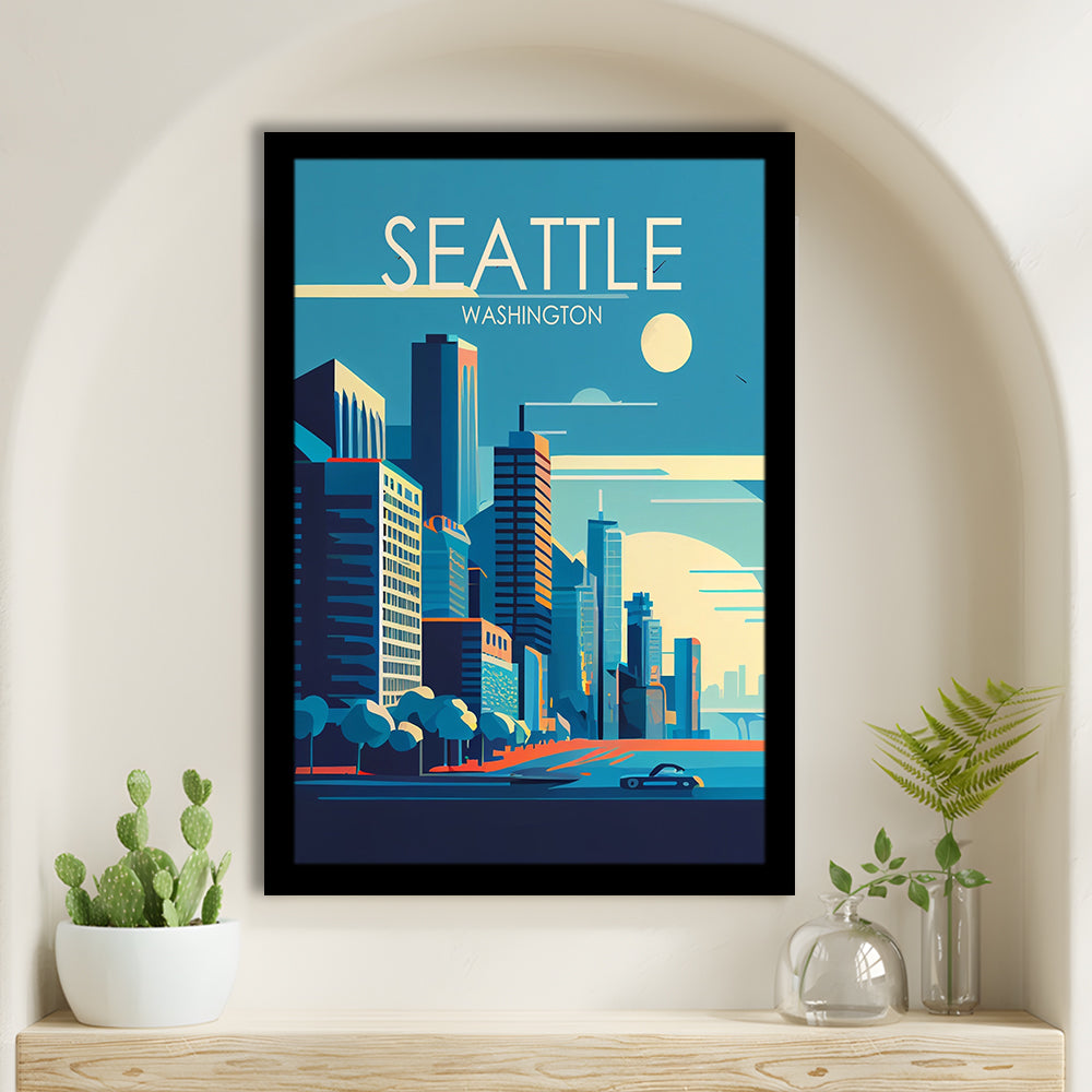 Seattle Washington Retro Art Print, Seattle City Wall Art, Framed Art Print, Picture Framed, Painting Art