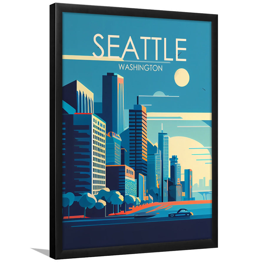 Seattle Washington Retro Art Print, Seattle City Wall Art, Framed Art Print, Picture Framed, Painting Art
