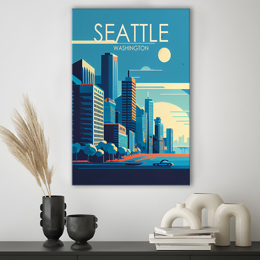 Seattle Washington Retro Art Print, Seattle City Wall Art, Canvas Print, Painting Canvas, Living Room Decor