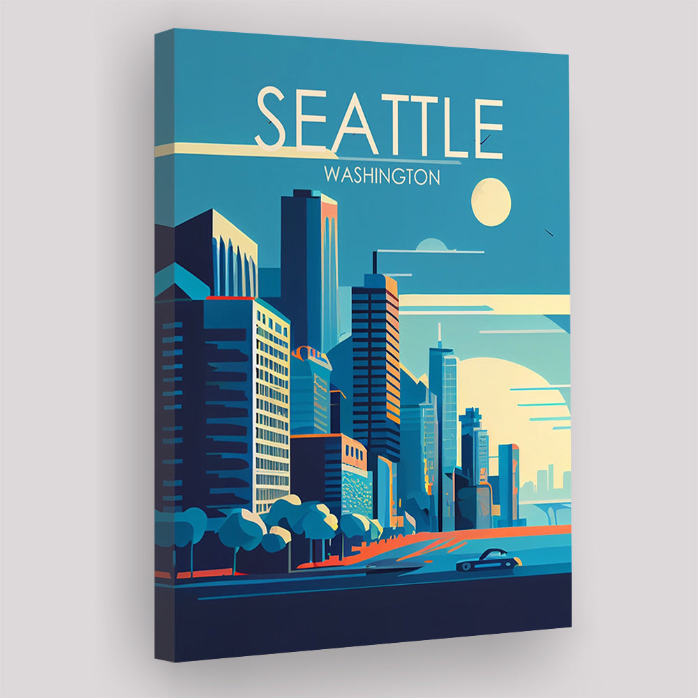 Seattle Washington Retro Art Print, Seattle City Wall Art, Canvas Print, Painting Canvas, Living Room Decor
