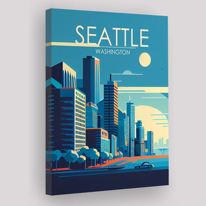 Seattle Washington Retro Art Print, Seattle City Wall Art, Canvas Print, Painting Canvas, Living Room Decor