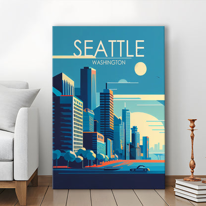 Seattle Washington Retro Art Print, Seattle City Wall Art, Canvas Print, Painting Canvas, Living Room Decor