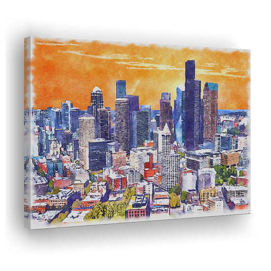 Seattle Watercolor Painting Canvas, Seattle Washington Painting, Sport Art, Gifts for him, Canvas Print Wall Art