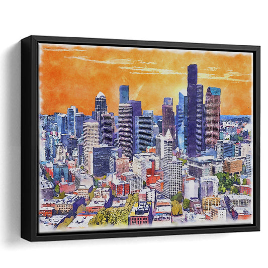 Seattle Watercolor Painting Canvas, Seattle Washington Painting, Sport Gift Art, Framed Canvas Print Wall Art