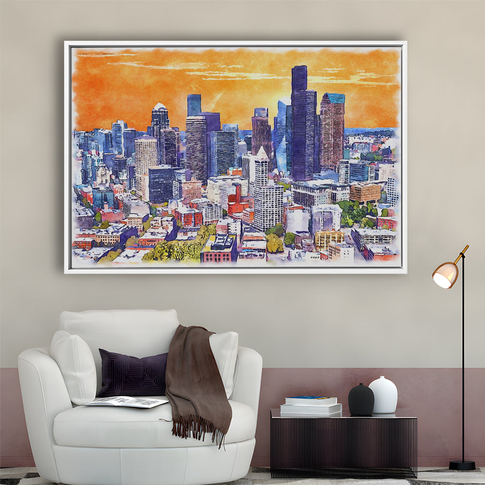 Seattle Watercolor Painting Canvas, Seattle Washington Painting, Sport Gift Art, Framed Canvas Print Wall Art