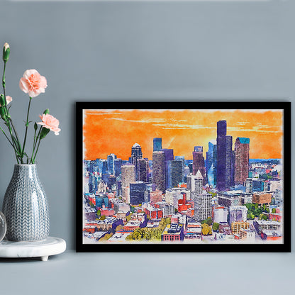 Seattle Watercolor Painting Canvas, Seattle Washington Painting, Sport Gift Art, Framed Art Print Wall Decor